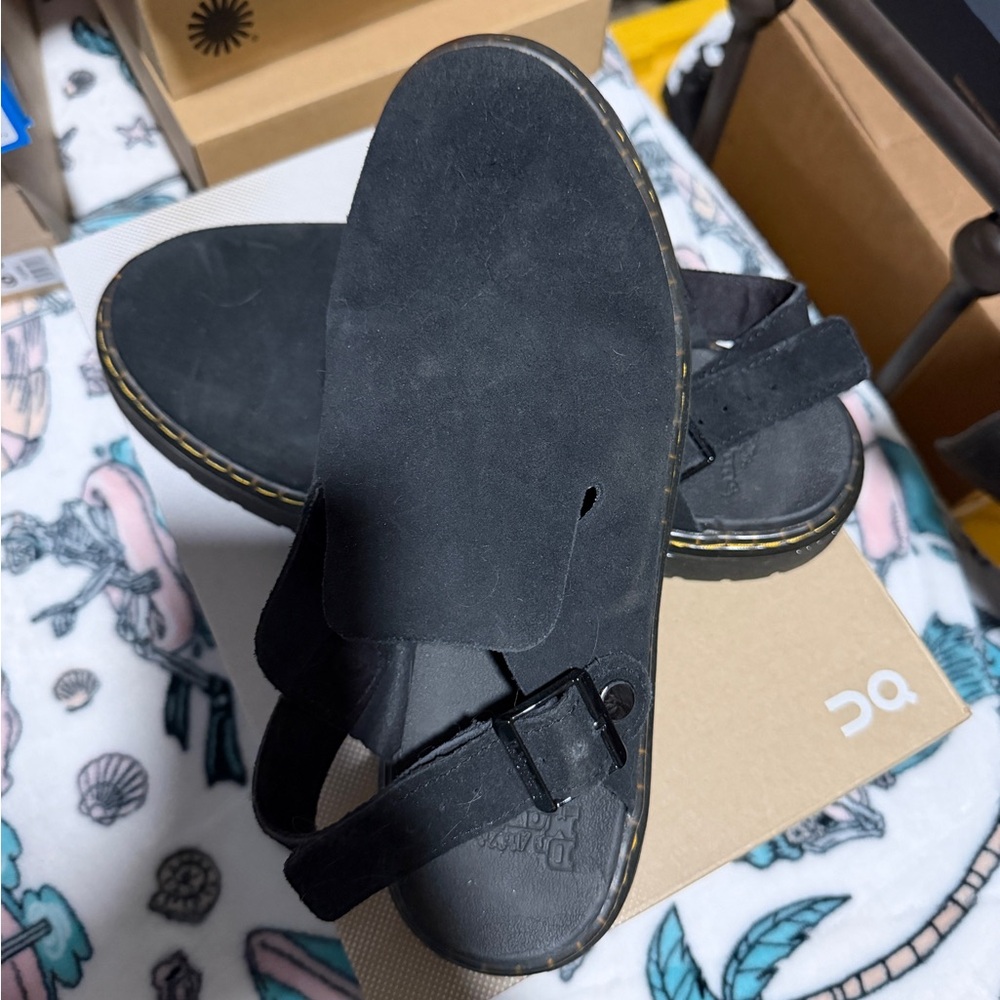 Dr. Martens Black Suede Sandal Carlson with Buckle Mule